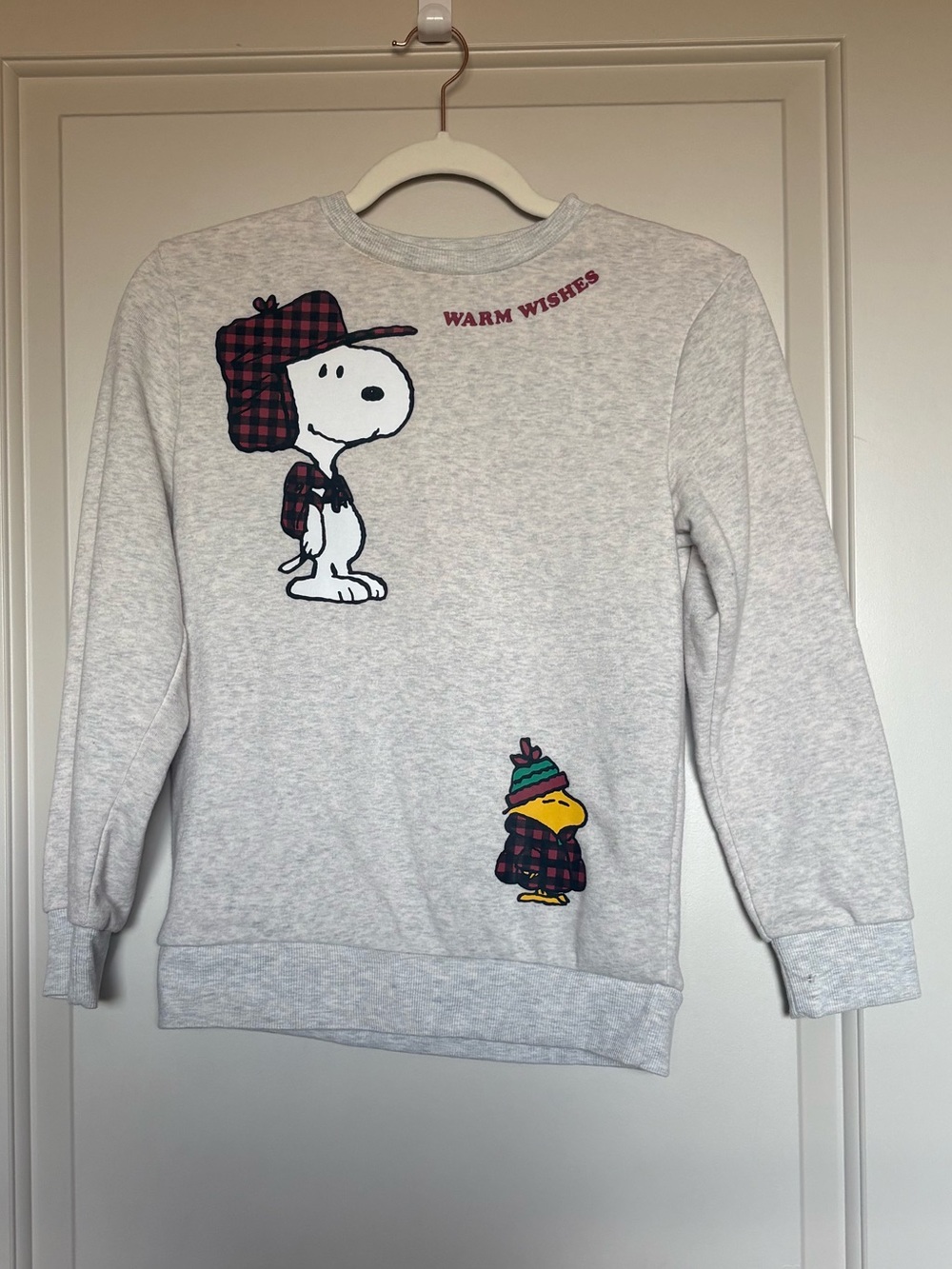 Peanuts Snoopy & Woodstock Warm Wishes Sweatshirt | Gray | Size Medium